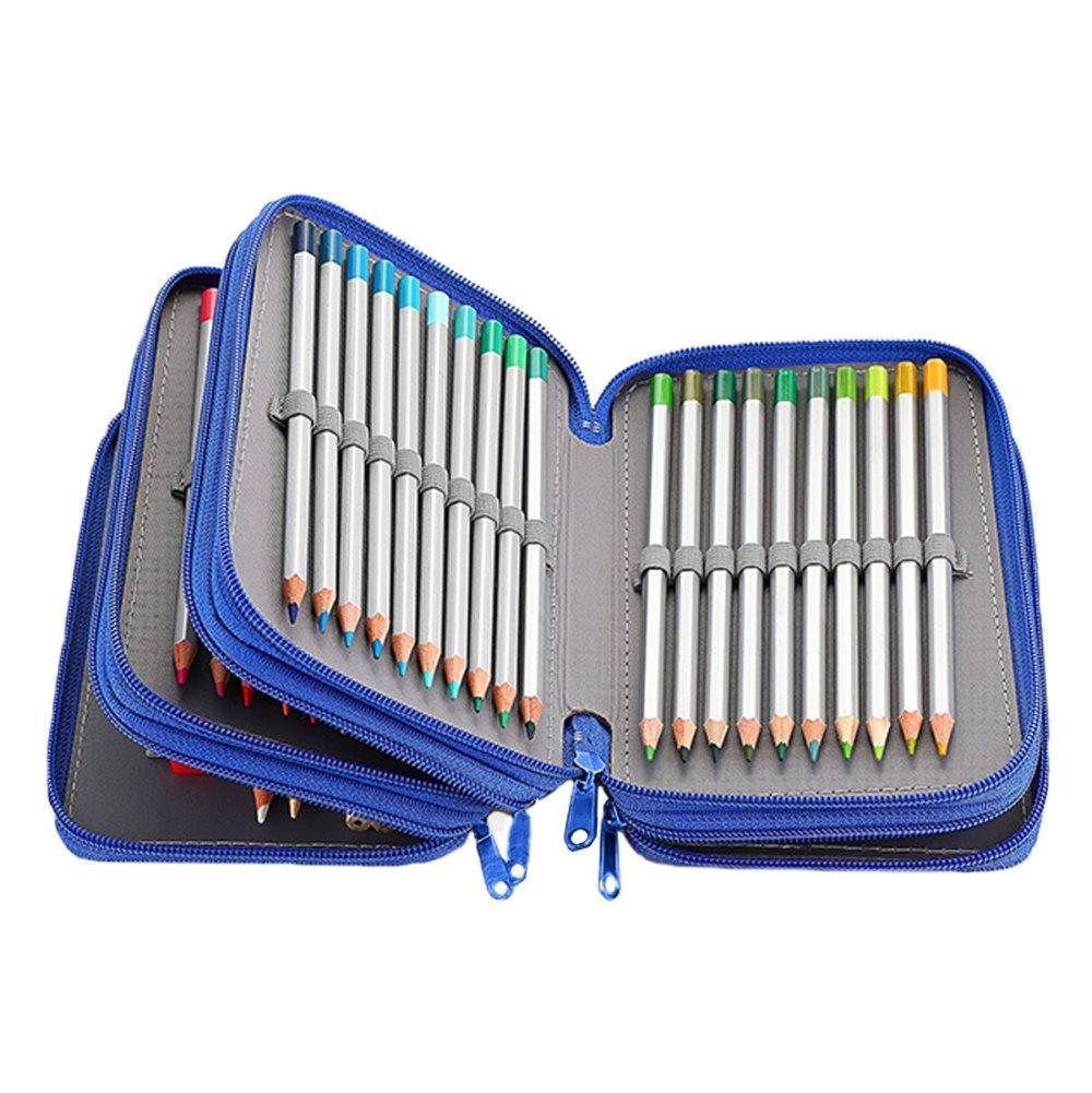 72 Holes Pen Case with Compartments, Large Capacity Organizer, Lightweight Durable, Compatible with Students and Office Use, Blue - Image 3