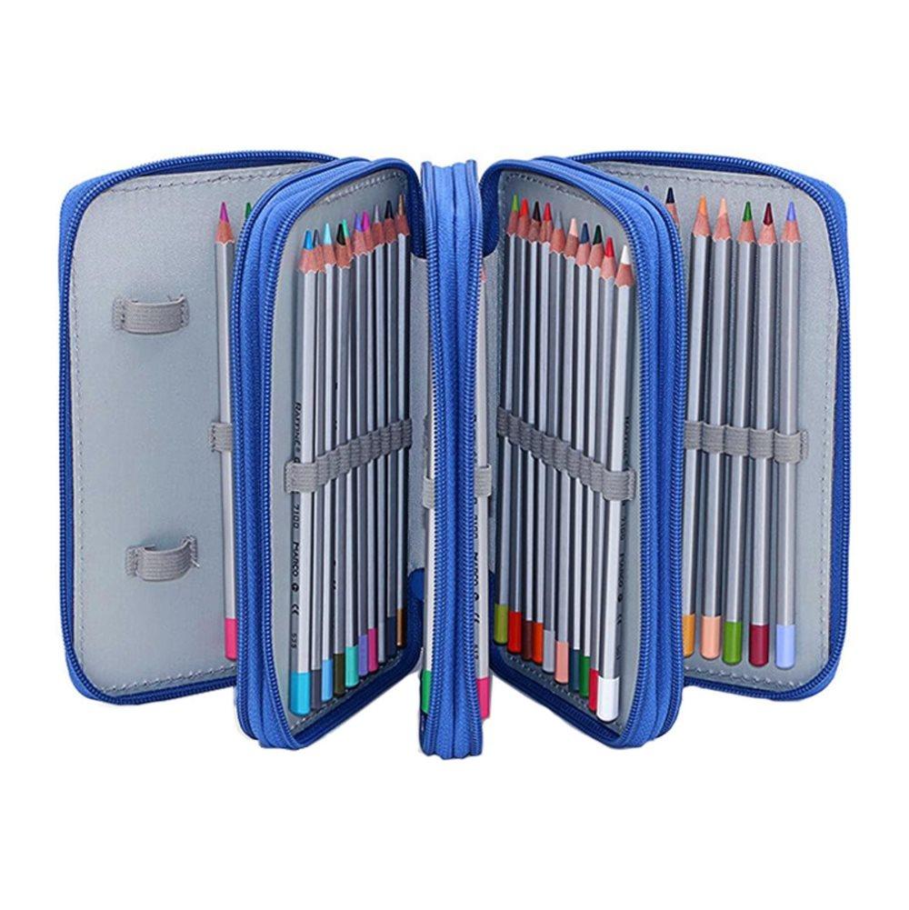 72 Holes Pen Case with Compartments, Large Capacity Organizer, Lightweight Durable, Compatible with Students and Office Use, Blue - Image 4