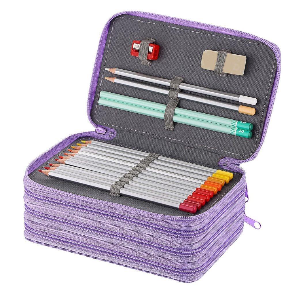 72 Holes Pen Case with Compartments, Large Capacity Lightweight Durable, Compatible with Students and Office Use, Purple - Image 3