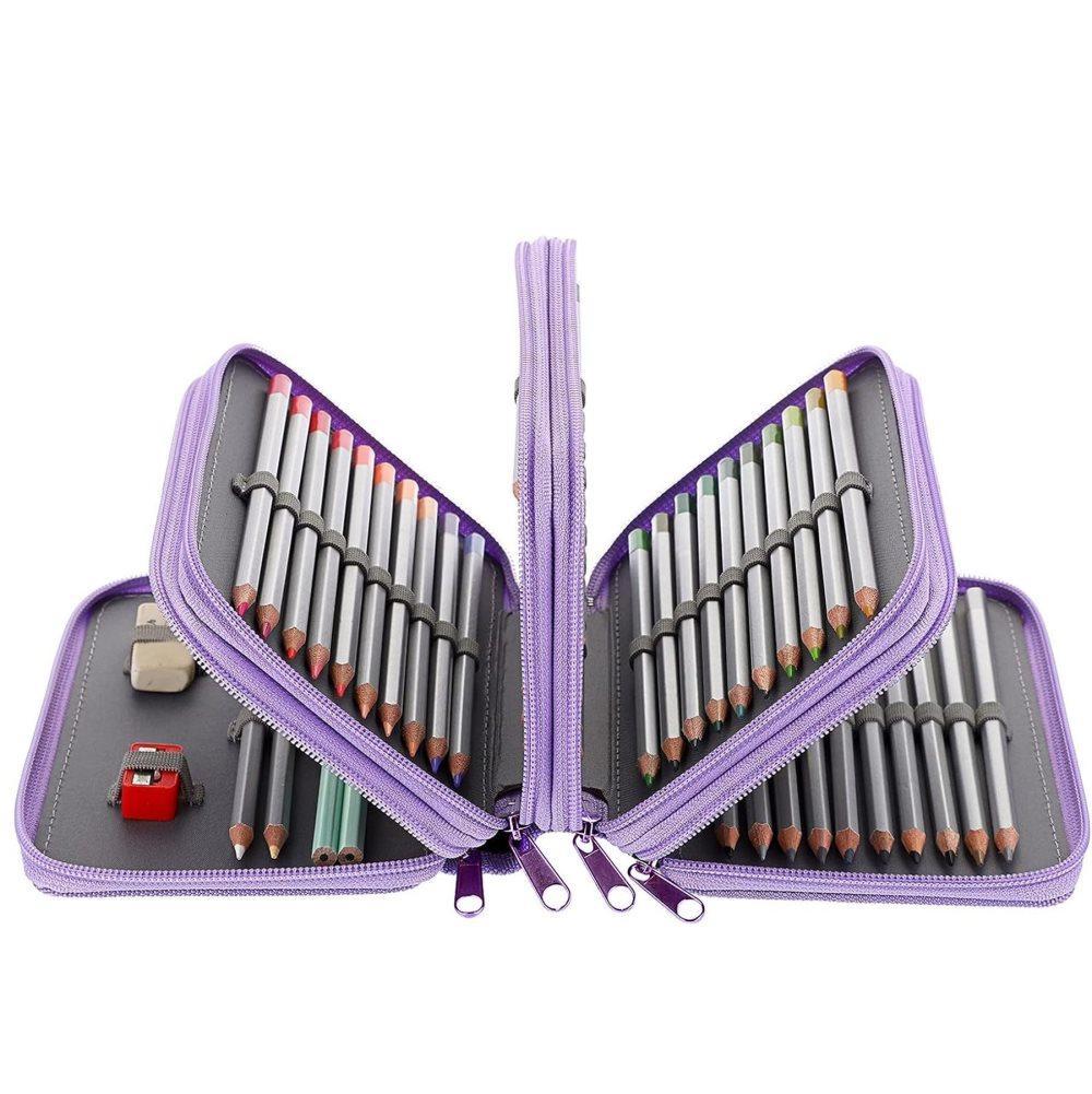 72 Holes Pen Case with Compartments, Large Capacity Lightweight Durable, Compatible with Students and Office Use, Purple - Image 4