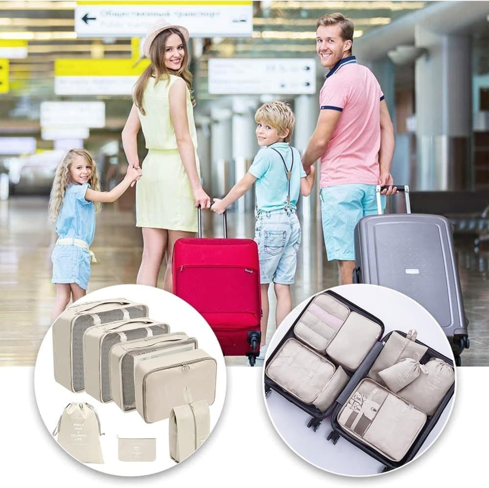 7-Piece Suitcase Organizer Beige, for Luggage Travel Bags - Image 2