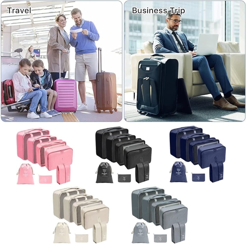 7-Piece Suitcase Organizer Beige, for Luggage Travel Bags - Image 3