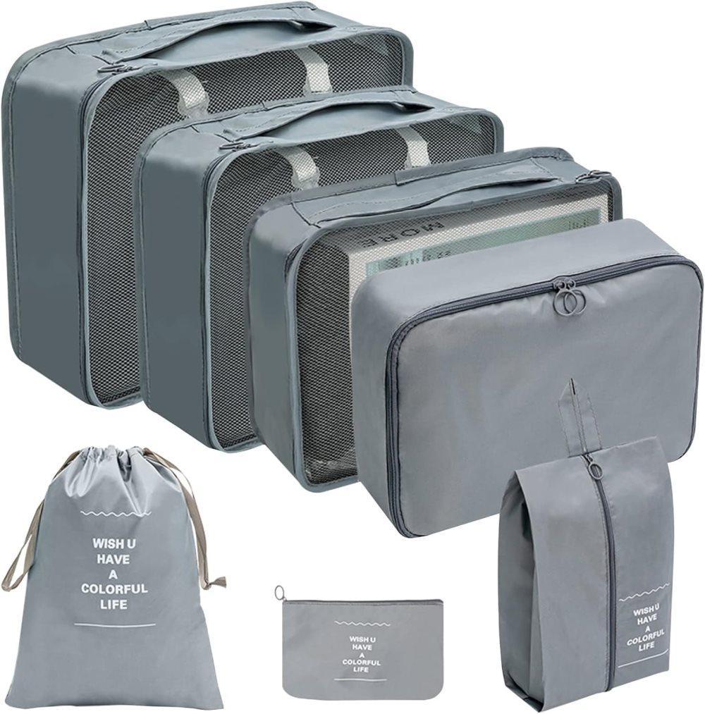 7-Piece Gray Suitcase Organizer for Travel Bags - Image 1