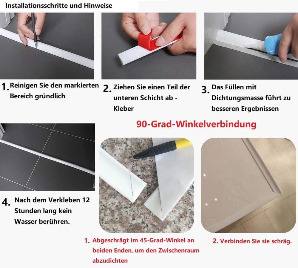 5 m Self-Adhesive Shower Strip Water Barrier with Self-Adhesive Strip, White - Image 6