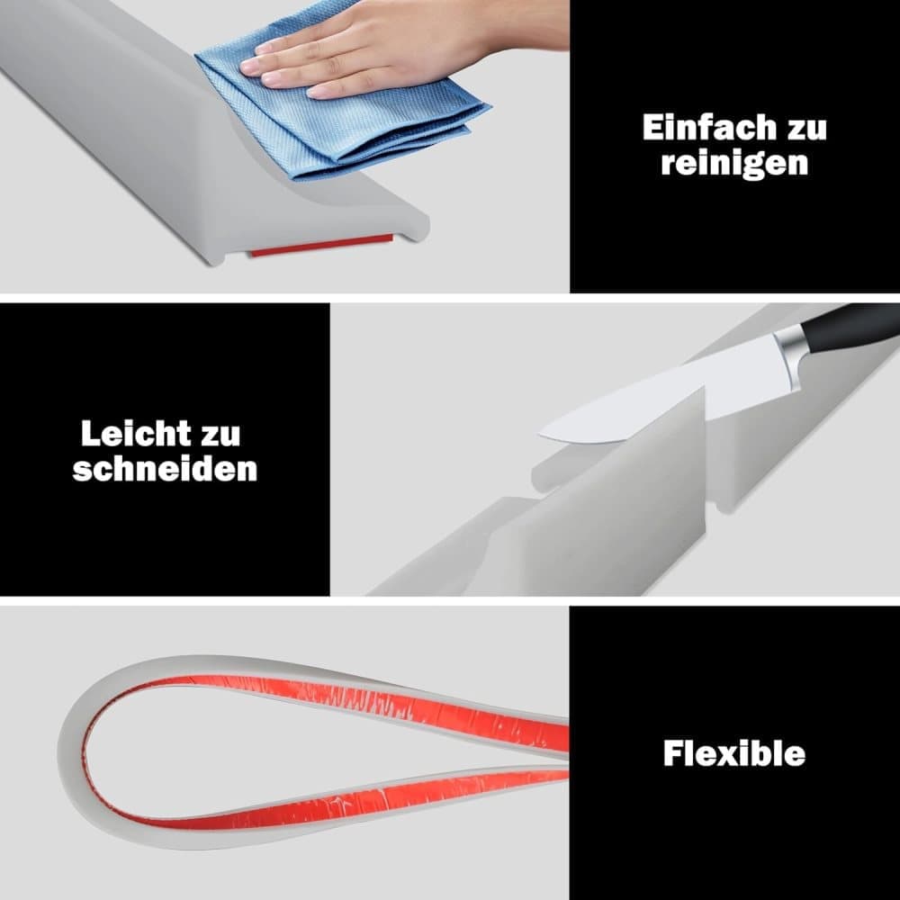Self-Adhesive Shower Strip Water Barrier, 100cm x 3m, Black, with Self-Adhesive Strip - Image 3