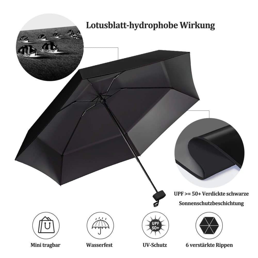 UV Protective Folding Umbrella Wind-Resistant Lightweight Waterproof for Travel Beach Everyday Use, Black - Image 5