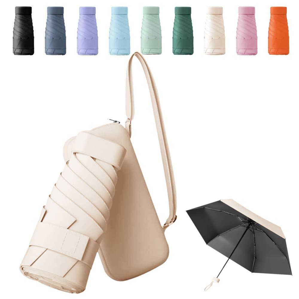 UV-protective folding umbrella wind-resistant lightweight waterproof travel umbrella for beach and everyday use, Beige - Image 1