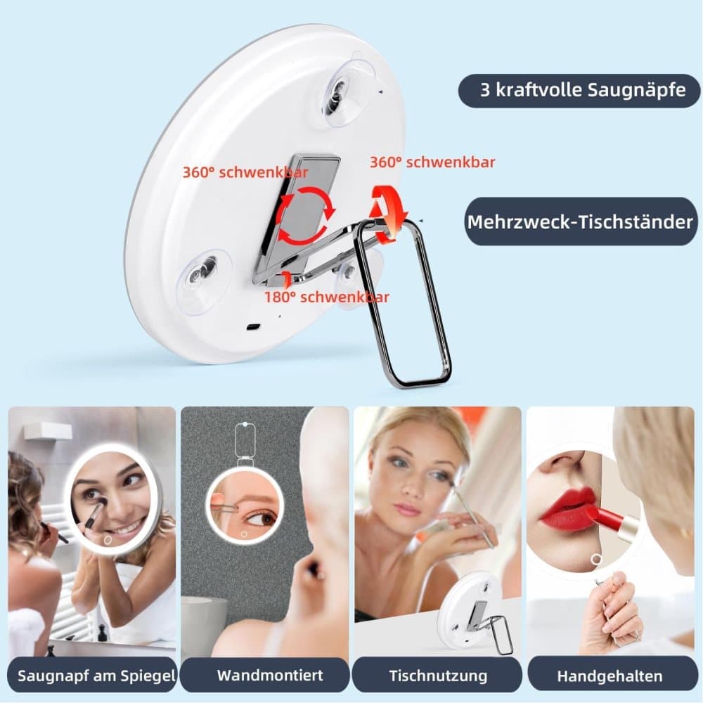 20X LED Makeup Mirror with Lighting, 360° Rotatable Dimmable 3 Light Modes Magnification Suction Cup, White - Image 4