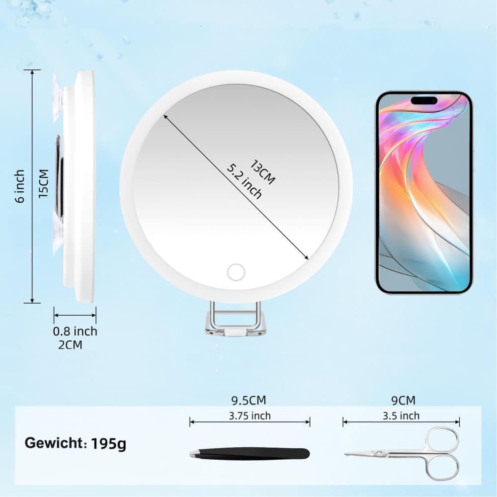 10X LED Makeup Mirror with Lighting, 360° Rotatable Dimmable 3 Light Modes Magnification Suction Cup, Black - Image 3