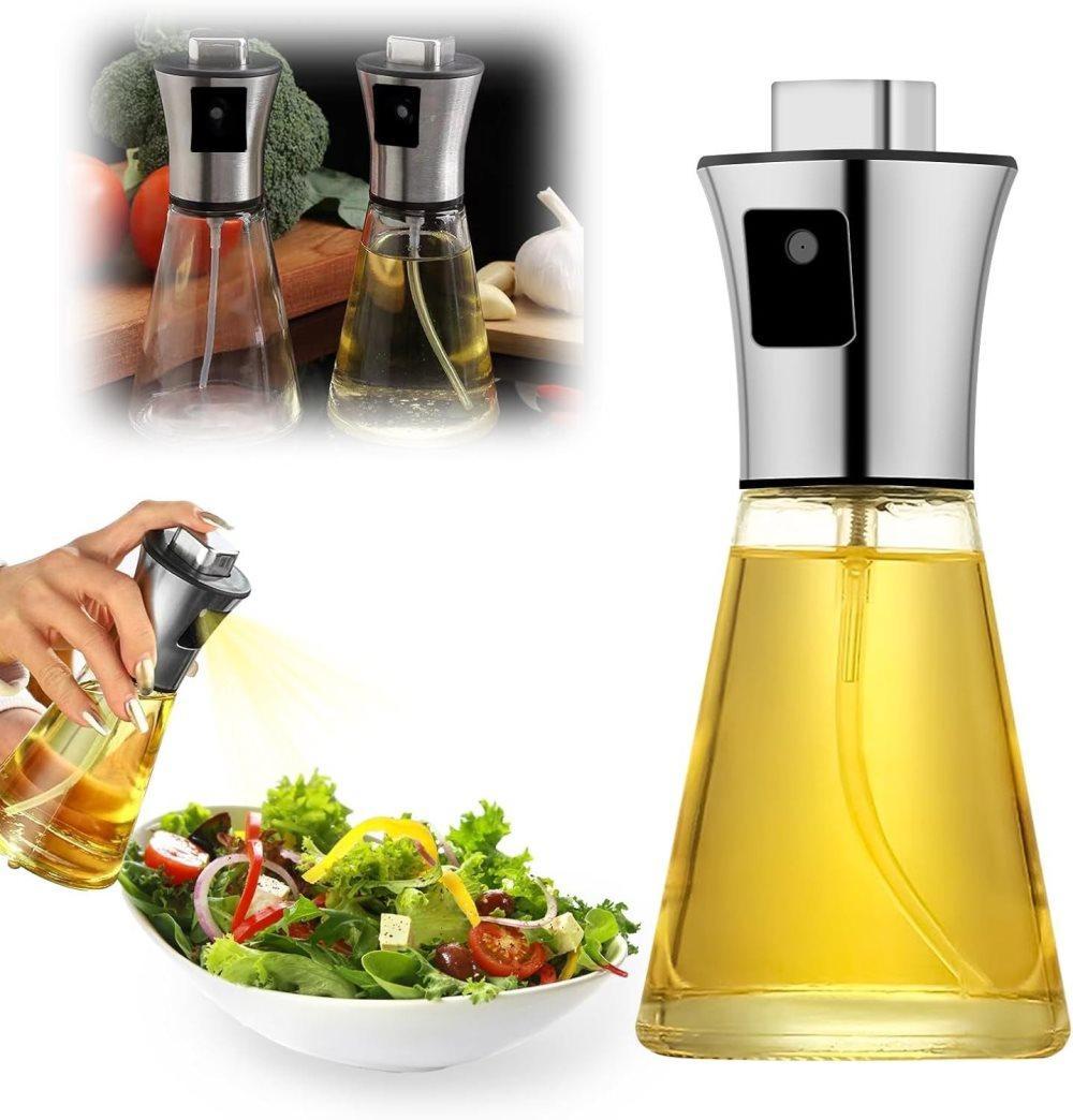 Stainless Steel and Glass Oil Spray Bottle 200 ml, Conical Design for Cooking Grilling Baking - Image 1