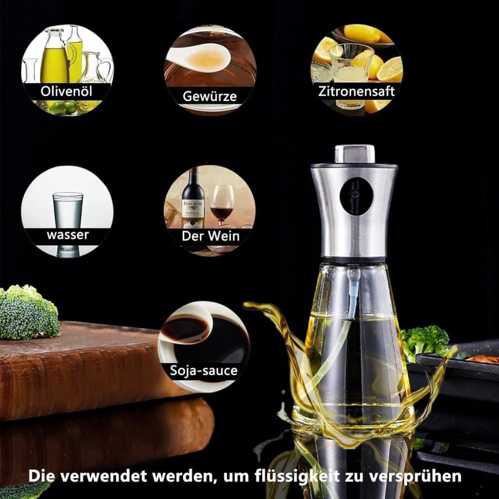 Stainless Steel and Glass Oil Spray Bottle 200 ml, Conical Design for Cooking Grilling Baking - Image 2