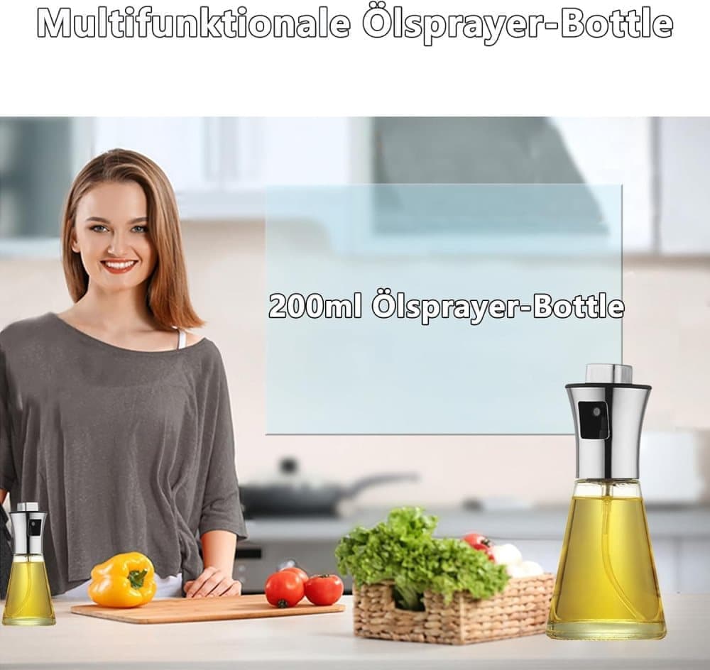Stainless Steel and Glass Oil Spray Bottle 200 ml, Conical Design for Cooking Grilling Baking - Image 8