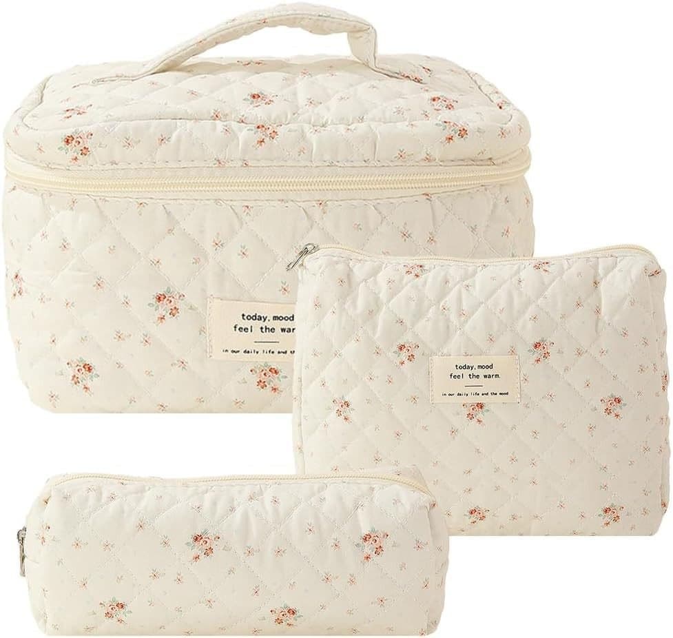 3-Piece Floral Makeup and Toiletry Travel Bag, Size 4 - Image 1