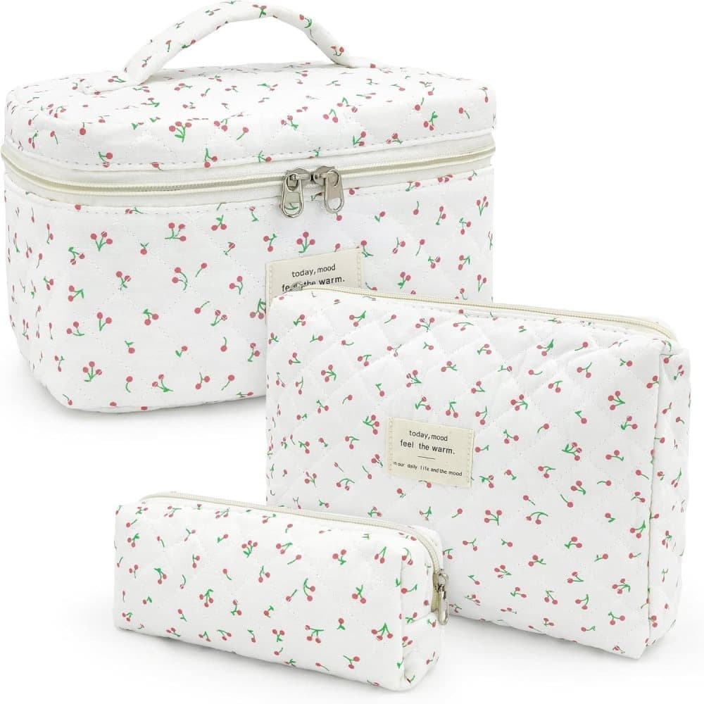 3-Piece Floral Makeup Bag Toiletry Travel Organizer, 20 x 10 cm - Image 1