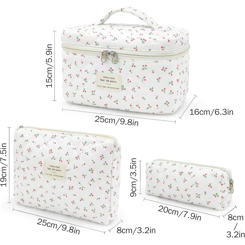 3-Piece Floral Makeup Bag Toiletry Travel Organizer, 20 x 10 cm - Image 2