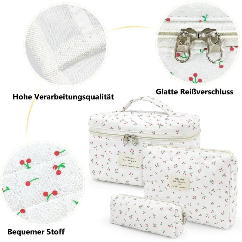 3-Piece Floral Makeup Bag Toiletry Travel Organizer, 20 x 10 cm - Image 3