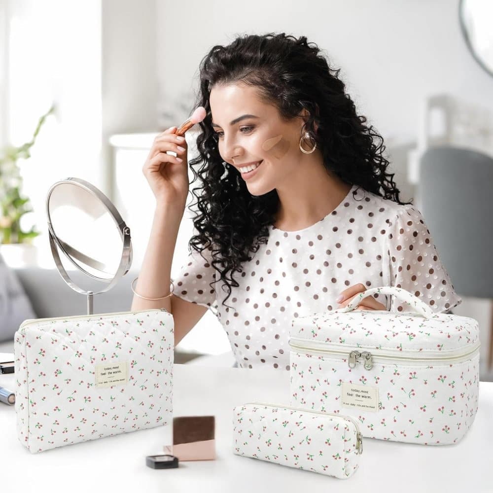 3-Piece Floral Makeup Bag Toiletry Travel Organizer, 20 x 10 cm - Image 4