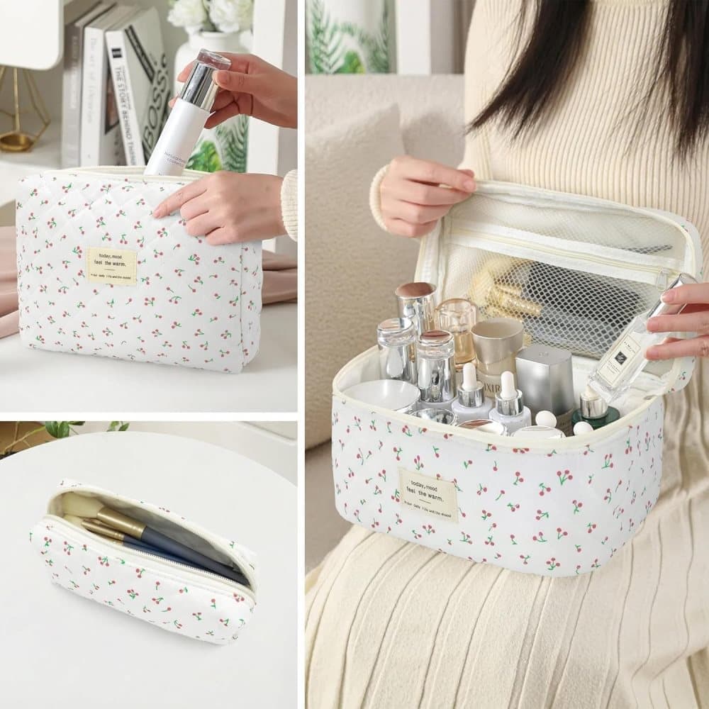 3-Piece Floral Makeup Bag Toiletry Travel Organizer, 20 x 10 cm - Image 5