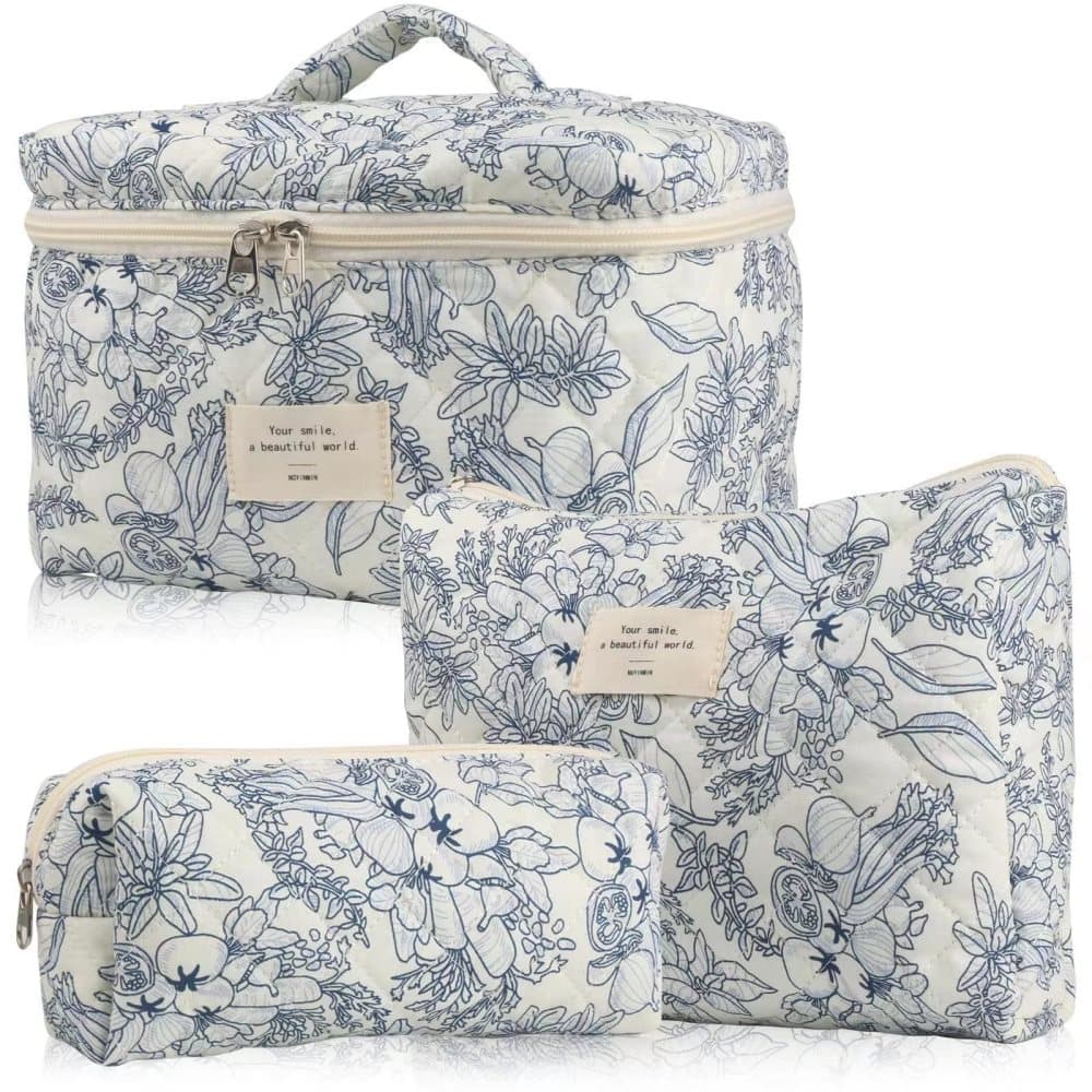 Floral Makeup Bag 3-Piece Set, Travel Toiletry Organizer, 20 x 10 cm - Image 1