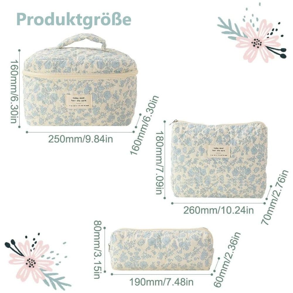 Floral Makeup Bag 3-Piece Set, Travel Toiletry Organizer, 20 x 10 cm - Image 3