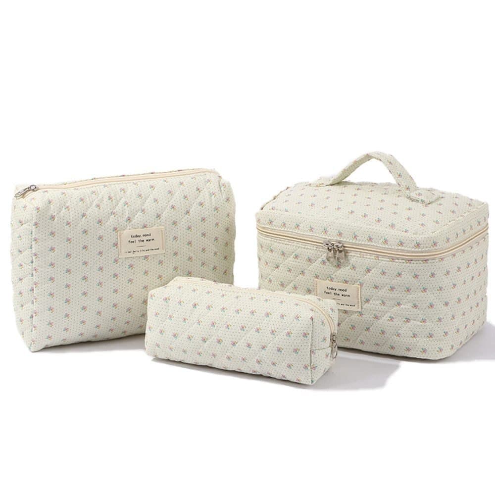 3-Piece Floral Makeup Bag Set, 20 x 15 cm, Travel Toiletry Bag - Image 1