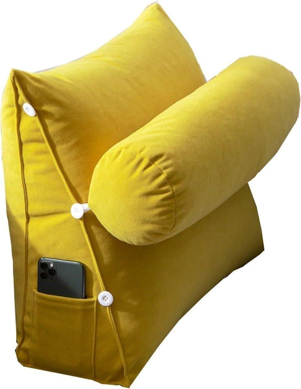 Adjustable Lumbar Support Cushion with Headrest for Office Chair, 45 x 45 x 20cm, Yellow - Image 1