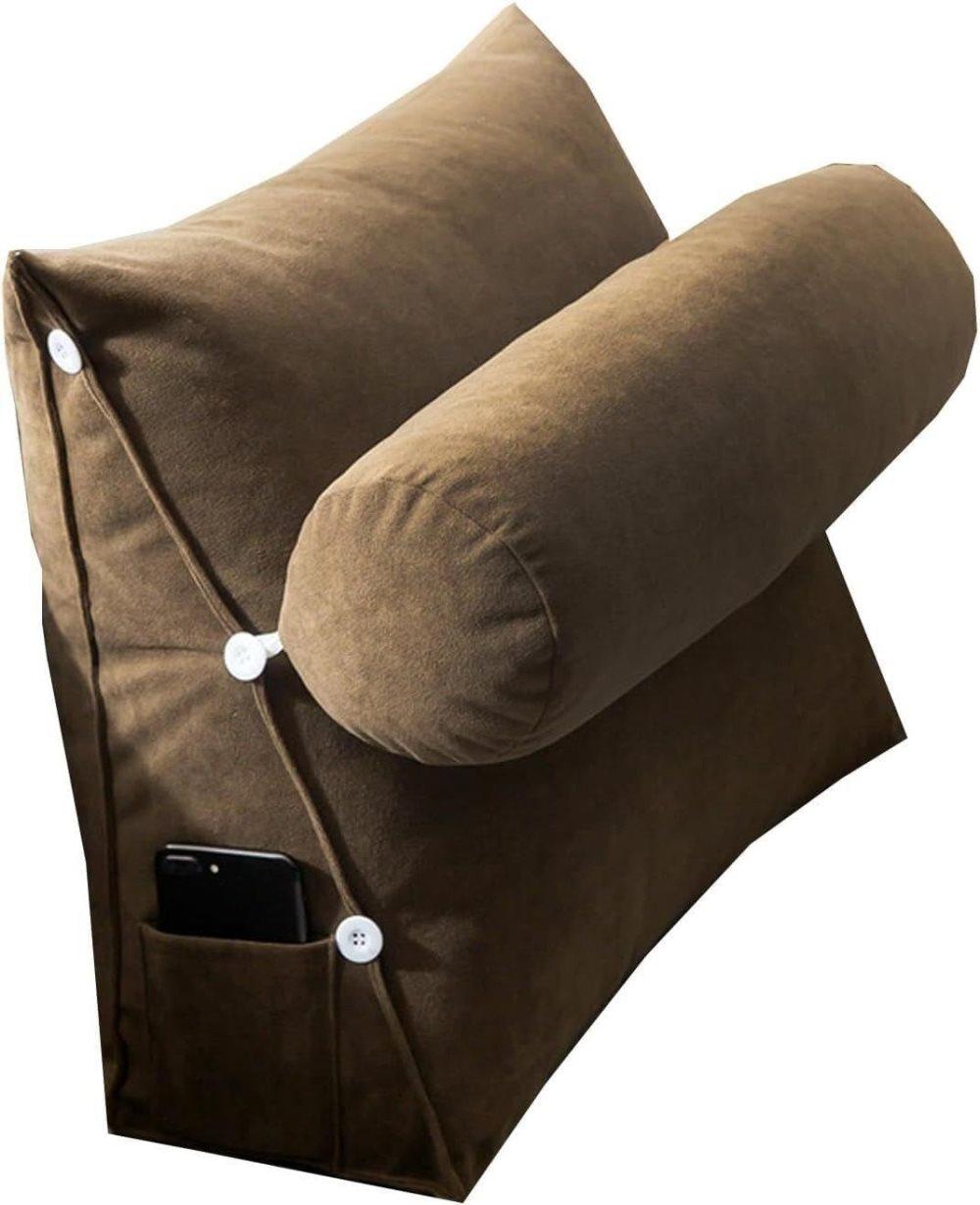 Adjustable Lumbar Support Cushion with Headrest for Office Chair, 45 x 45 x 20cm, Brown - Image 1