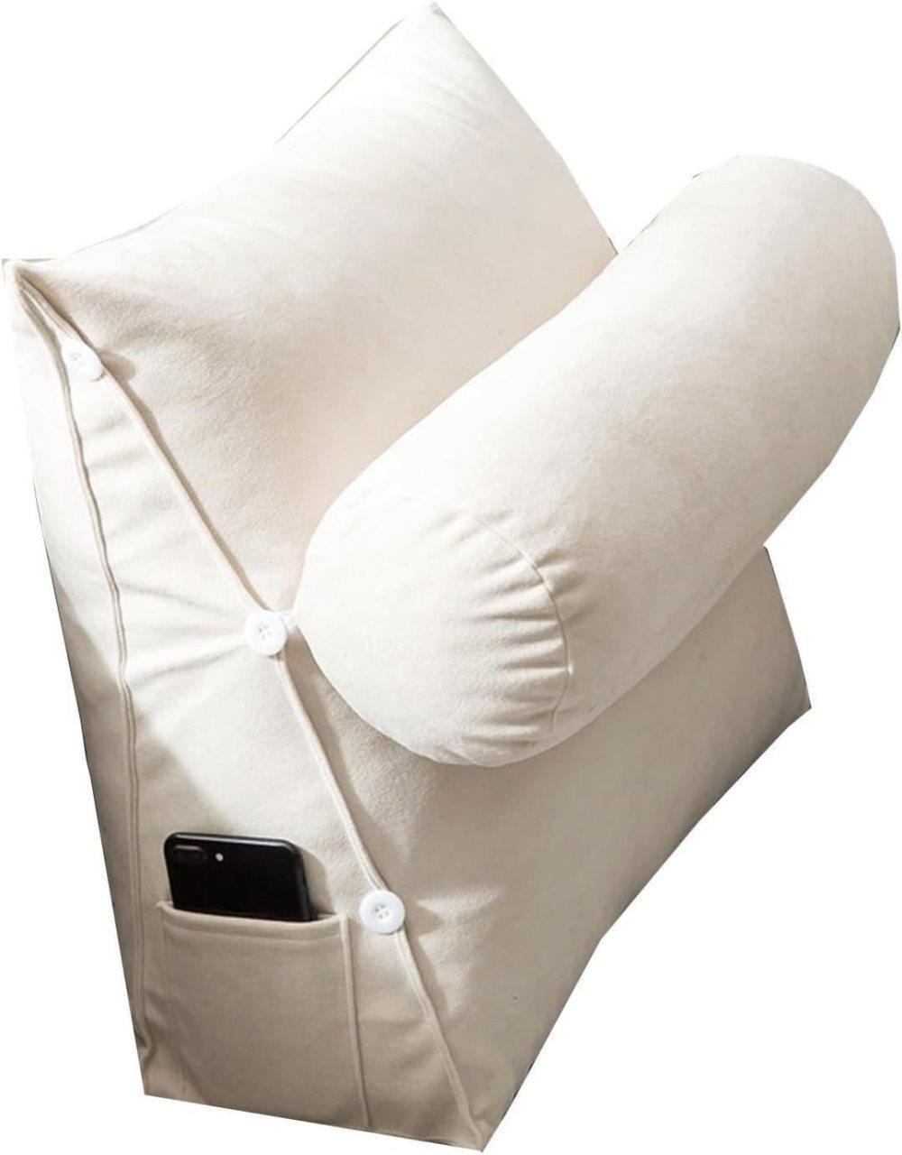 Adjustable Lumbar Support Cushion with Headrest for Office Chair, 45 x 45 x 20cm, White - Image 1