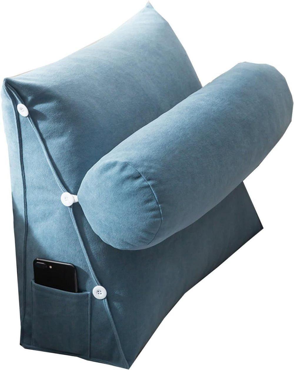 Adjustable Lumbar Support Cushion with Headrest for Office Chair, 45 x 45 x 20cm, Blue - Image 1
