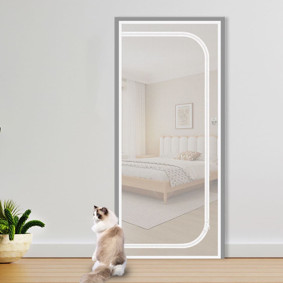 Durable breathable insect-repellent mesh cat door protection, scratch-resistant and pet-safe, 90x210cm, White - Image 2