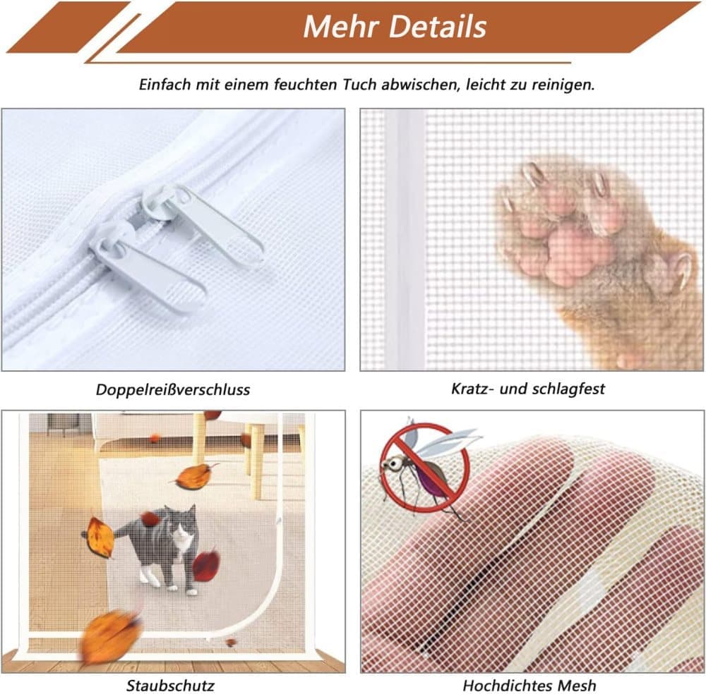 Durable breathable insect-repellent mesh cat door protection, scratch-resistant and pet-safe, 90x210cm, White - Image 6