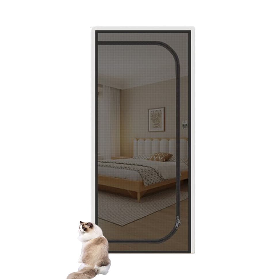 Reinforced cat door protection with durable breathable insect-repellent mesh scratch-resistant pet safe, 80x200cm, Black - Image 1