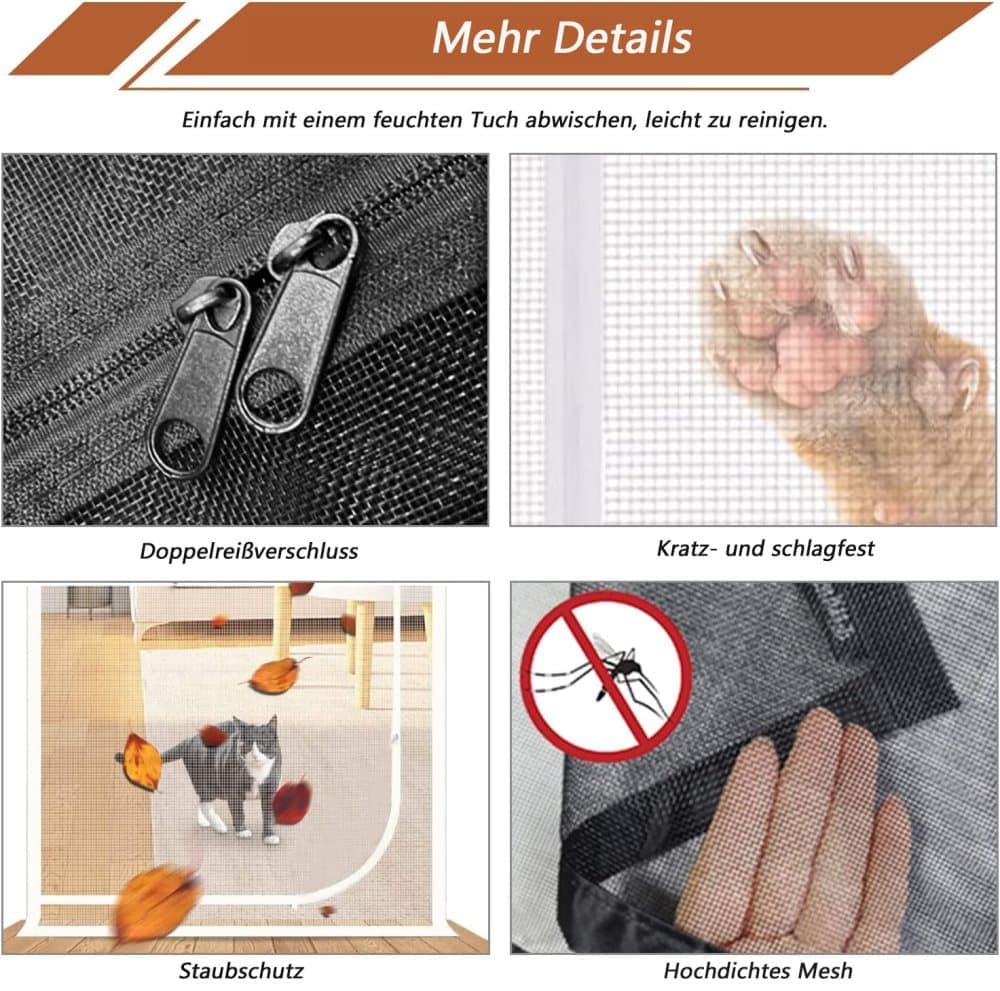 Reinforced cat door protection with durable breathable insect-repellent mesh scratch-resistant pet safe, 80x200cm, Black - Image 6