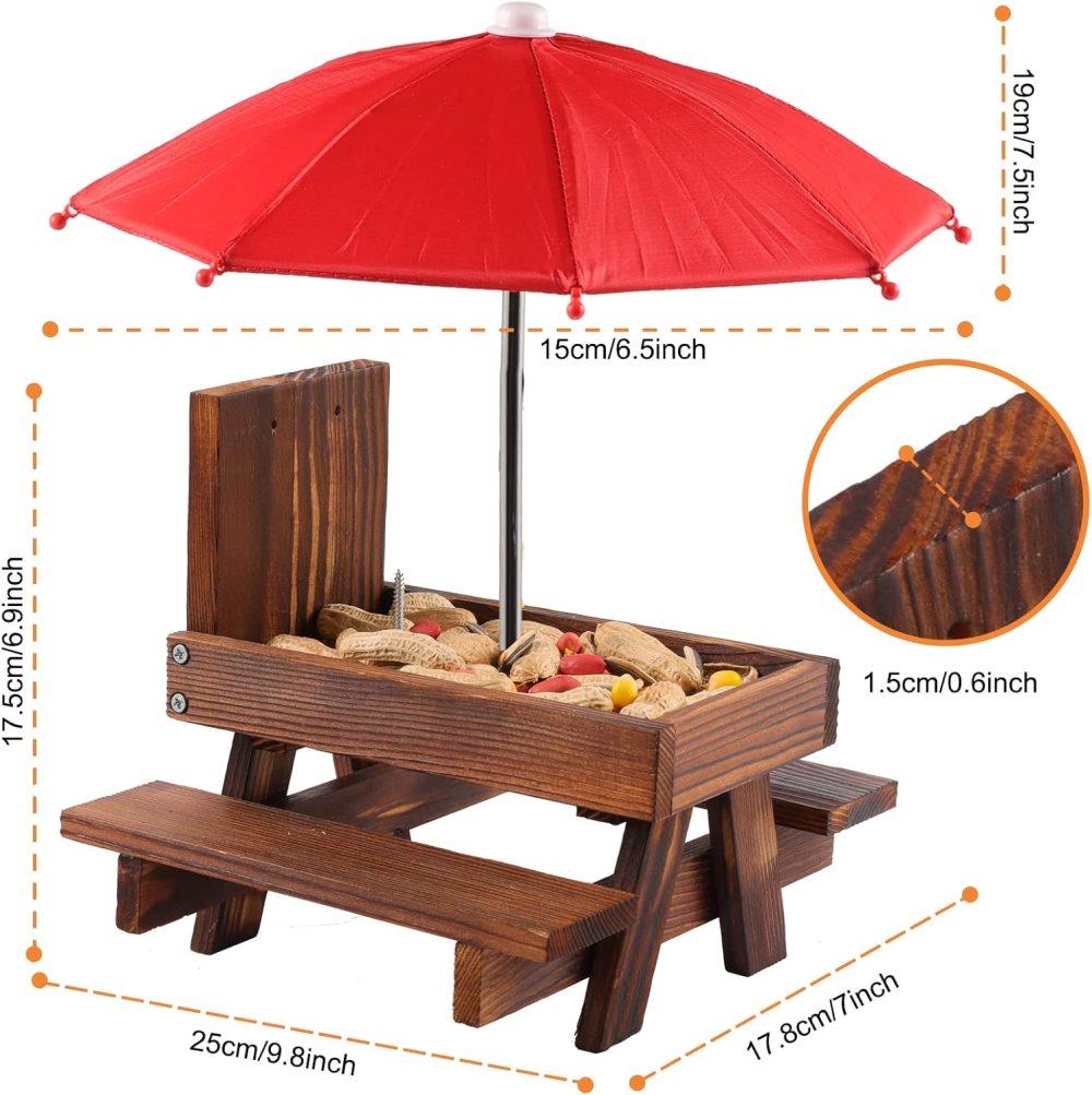 Wooden Squirrel Feeder with Parasol and Picnic Table, Outdoor Squirrel Table Set, Robust and Reliable - Image 2
