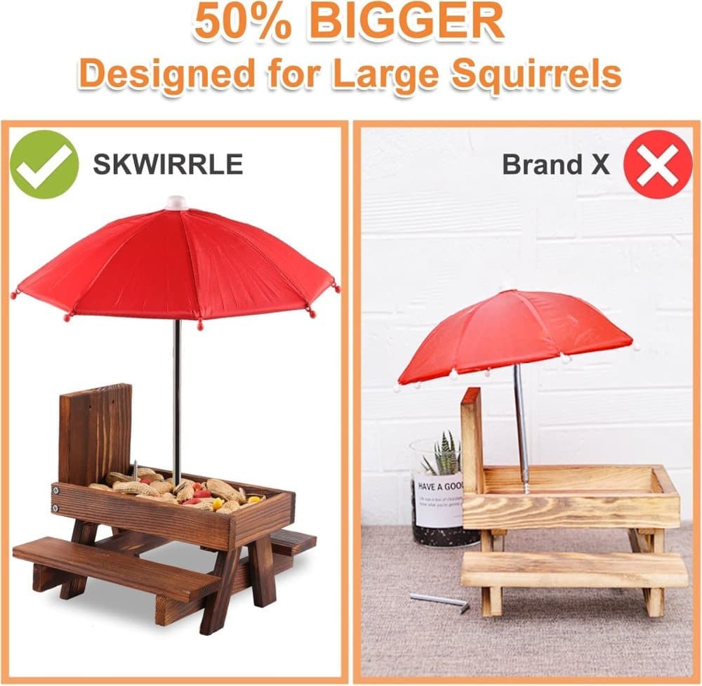 Wooden Squirrel Feeder with Parasol and Picnic Table, Outdoor Squirrel Table Set, Robust and Reliable - Image 4