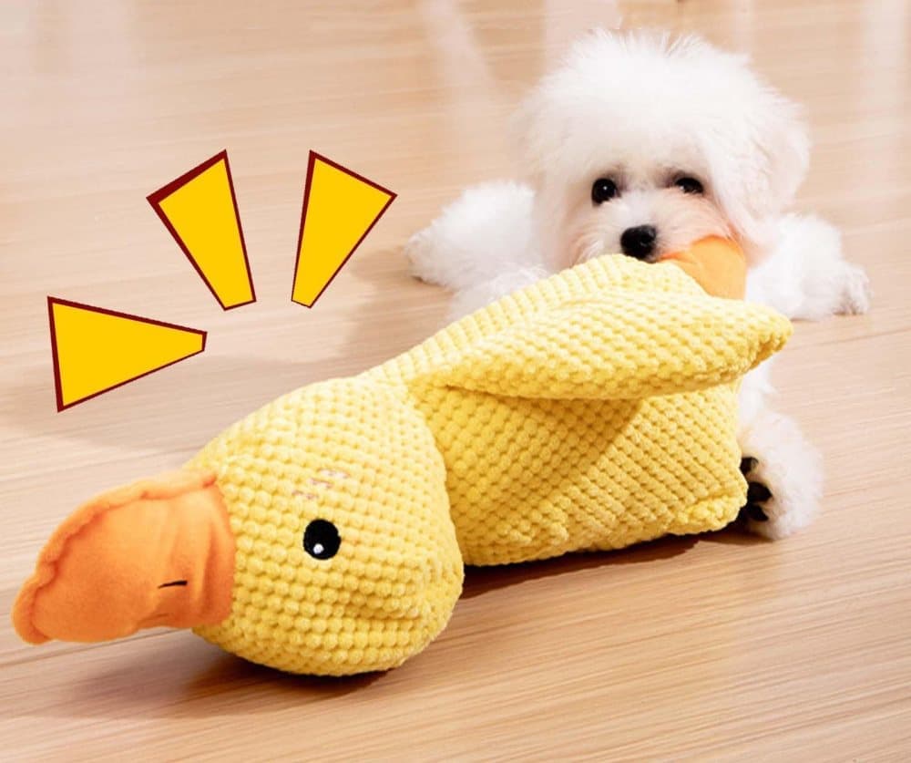 Calming Dog Toy Plush Duck with Squeak for Small Dogs, L - Image 3