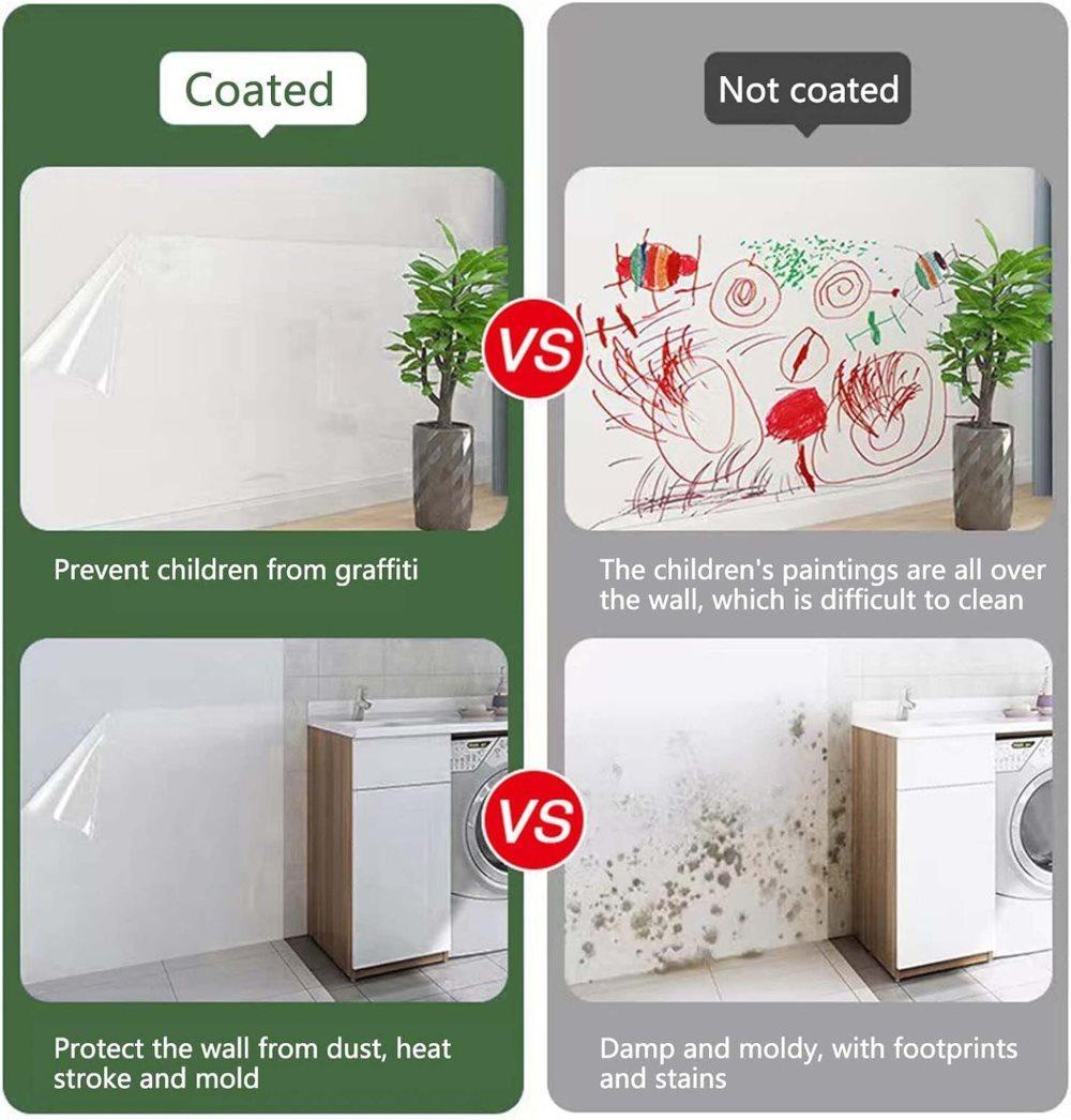 Transparent Wall Protection Film 40 cm x 3 m, Static Adhesion, Removable, Durable, Water and Oil Resistant, Easy to Clean, Furniture Foil Wall Decoration - Image 6