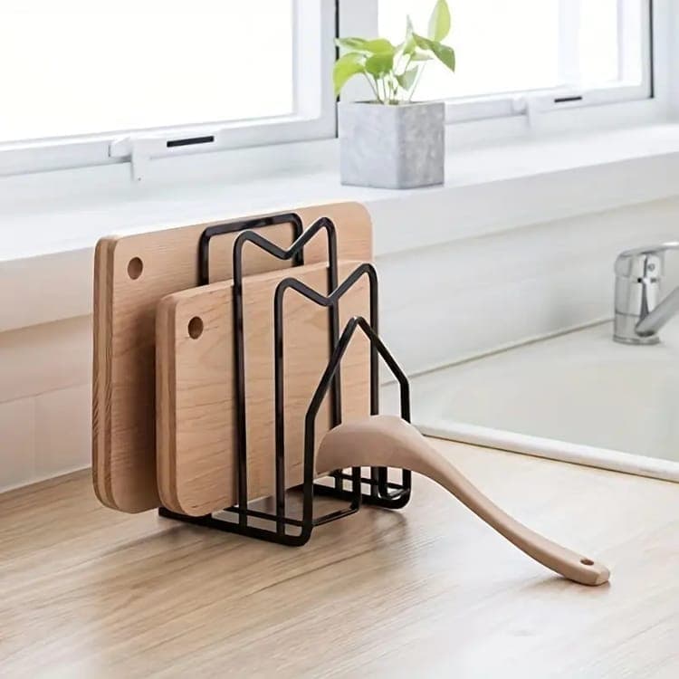 Metal Cutting Board Holder Dish Rack, 12.5x14.5x21.5 cm, Black - Image 3