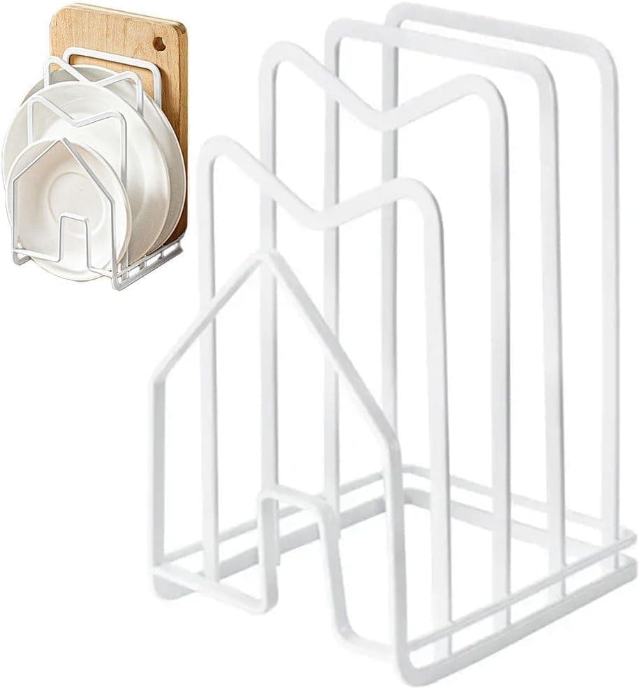 Metal Cutting Board Holder Dish Rack, Kitchen Organizer Storage, 12.5x14.5x21.5 cm, White - Image 1