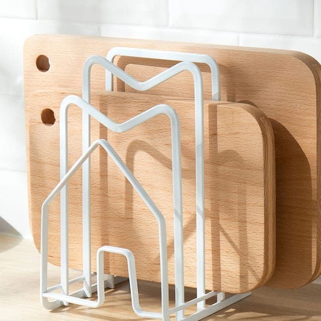 Metal Cutting Board Holder Dish Rack, Kitchen Organizer Storage, 12.5x14.5x21.5 cm, White - Image 2