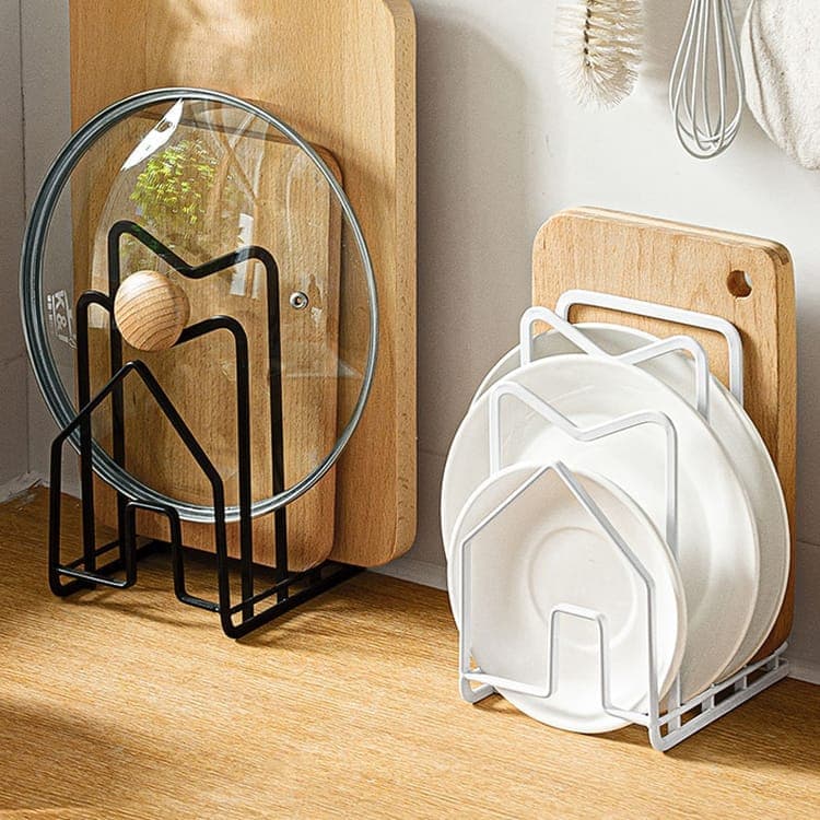 Metal Cutting Board Holder Dish Rack, Kitchen Organizer Storage, 12.5x14.5x21.5 cm, White - Image 3
