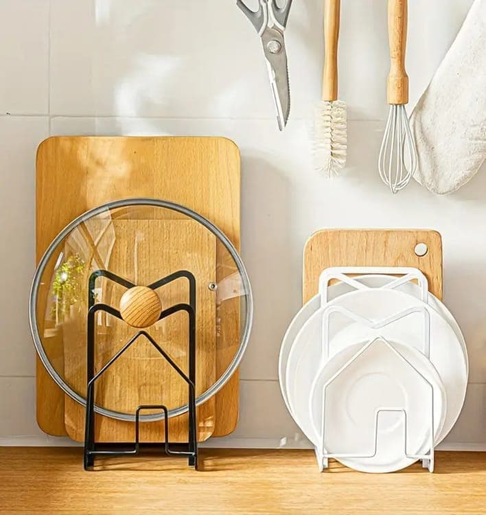 Metal Cutting Board Holder Dish Rack, Kitchen Organizer Storage, 12.5x14.5x21.5 cm, White - Image 5