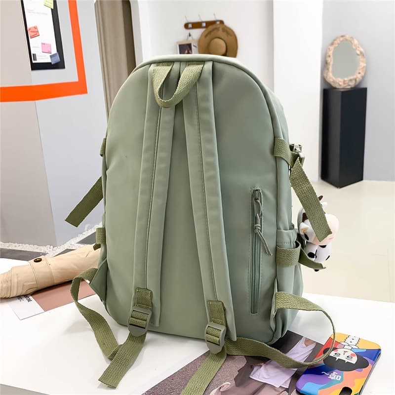 School Backpack Cute Waterproof for Girls with Accessories and Plush Pendant, Green - Image 6