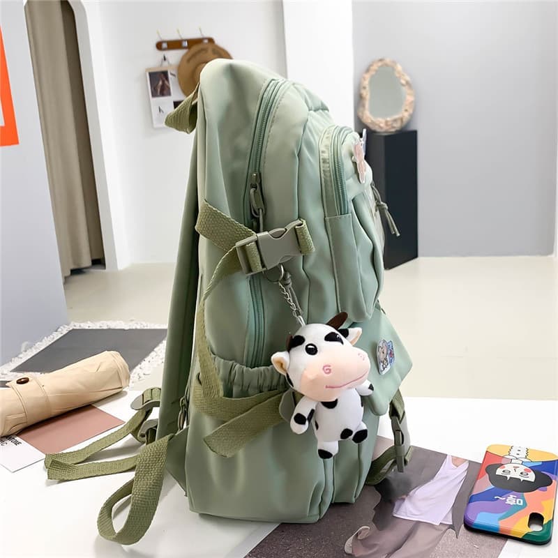School Backpack Cute Waterproof for Girls with Accessories and Plush Pendant, Green - Image 7
