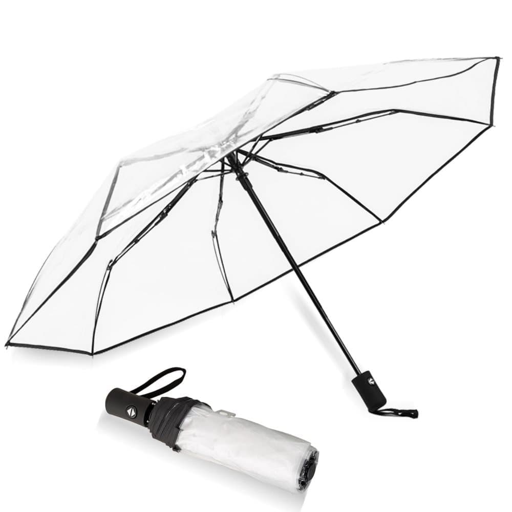 9 Fiberglass Ribs Automatic Folding Transparent Umbrella, Waterproof Lightweight Travel Rain, Black - Image 1