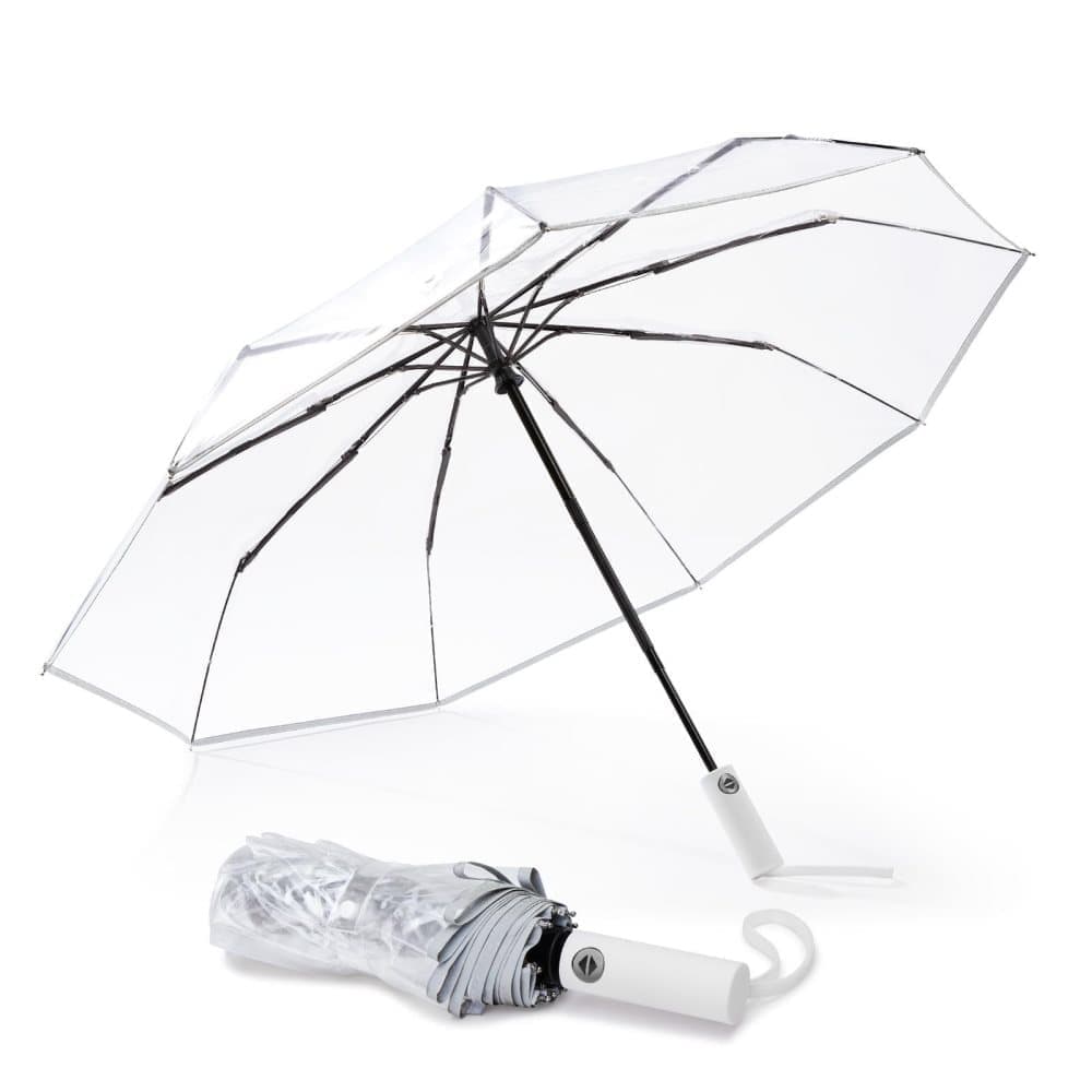 Automatic Folding Transparent Umbrella with 9 Fiberglass Ribs, Waterproof Lightweight Travel Rain Umbrella, White - Image 1
