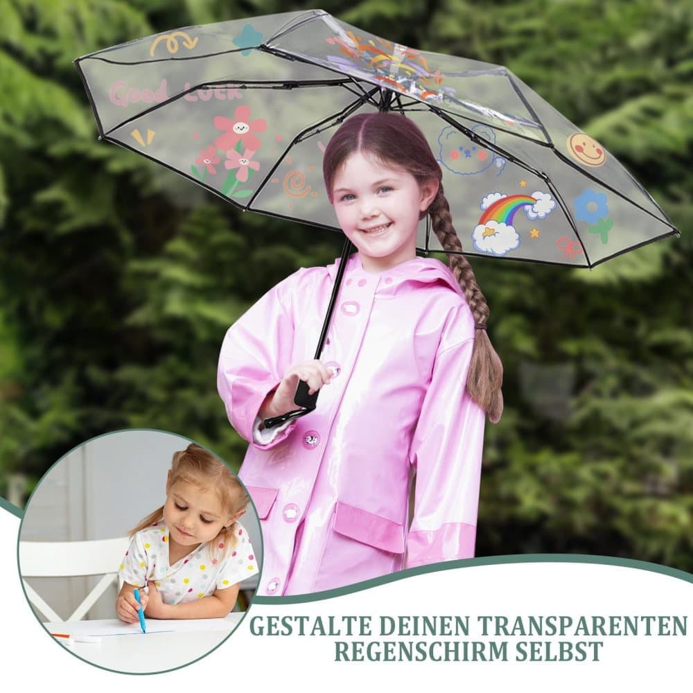 Automatic Folding Transparent Umbrella with 9 Fiberglass Ribs, Waterproof Lightweight Travel Rain Umbrella, White - Image 4