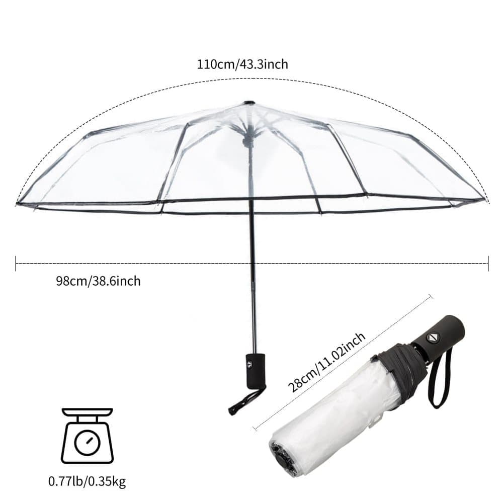 Automatic Folding Transparent Umbrella with 9 Fiberglass Ribs, Waterproof Lightweight Travel Rain Umbrella, White - Image 5
