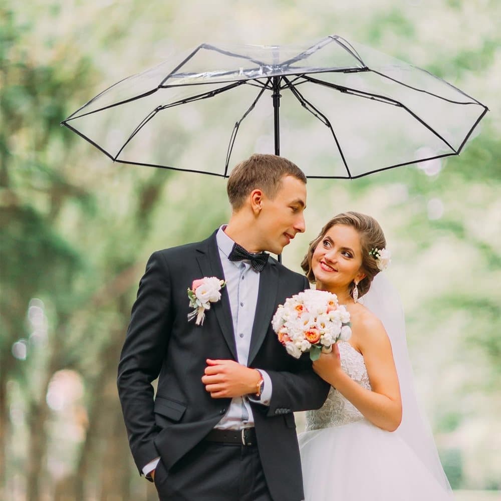 Automatic Folding Transparent Umbrella with 9 Fiberglass Ribs, Waterproof Lightweight Travel Rain Umbrella, White - Image 6