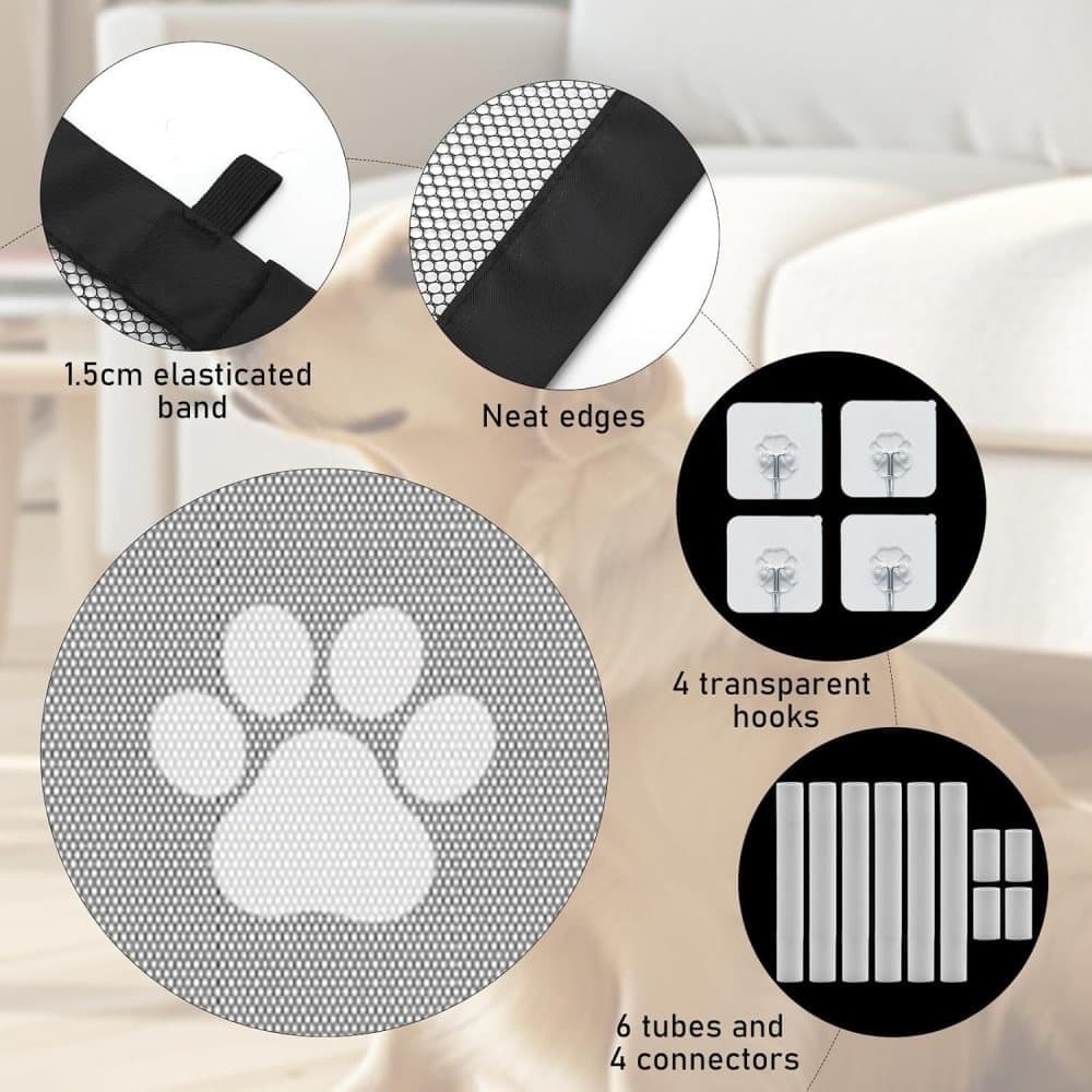 Portable Dog Gate Without Drilling Self-Adhesive Safety Gate with Paw Pattern, 110x78 cm - Image 2